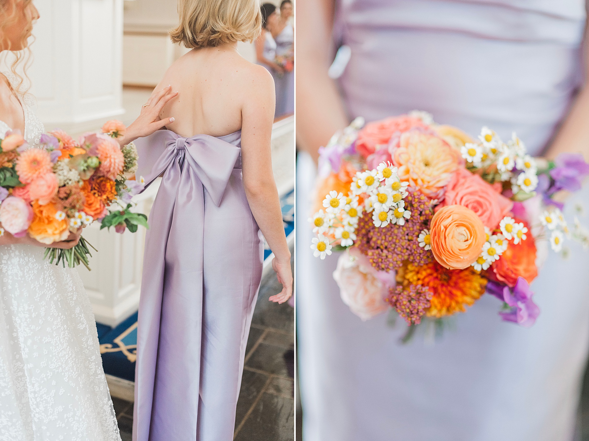 lavender dresses with beautiful wedding bouquet 