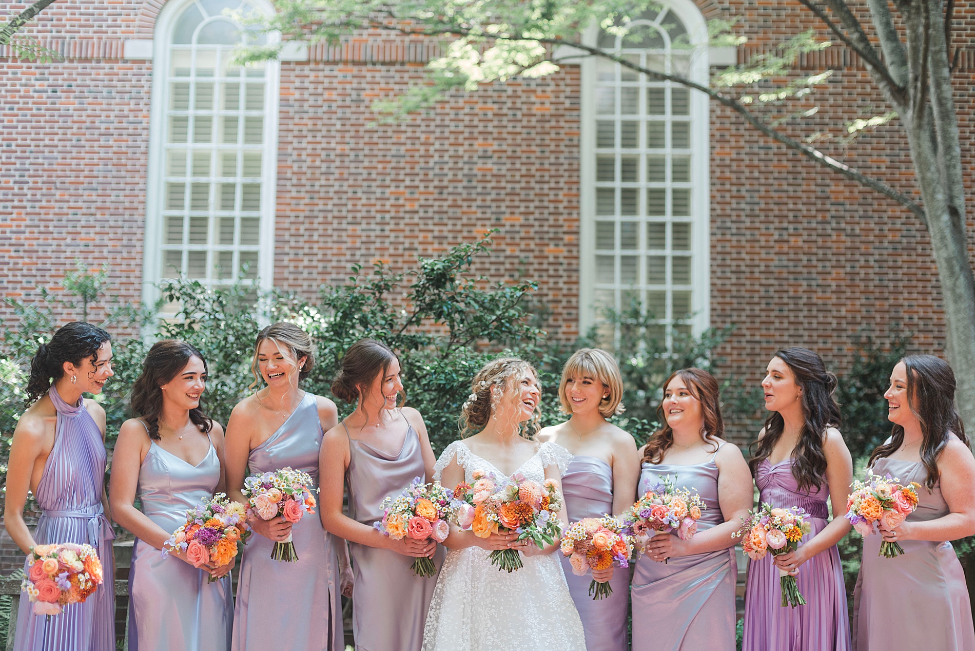 wedding party photos outside of church 