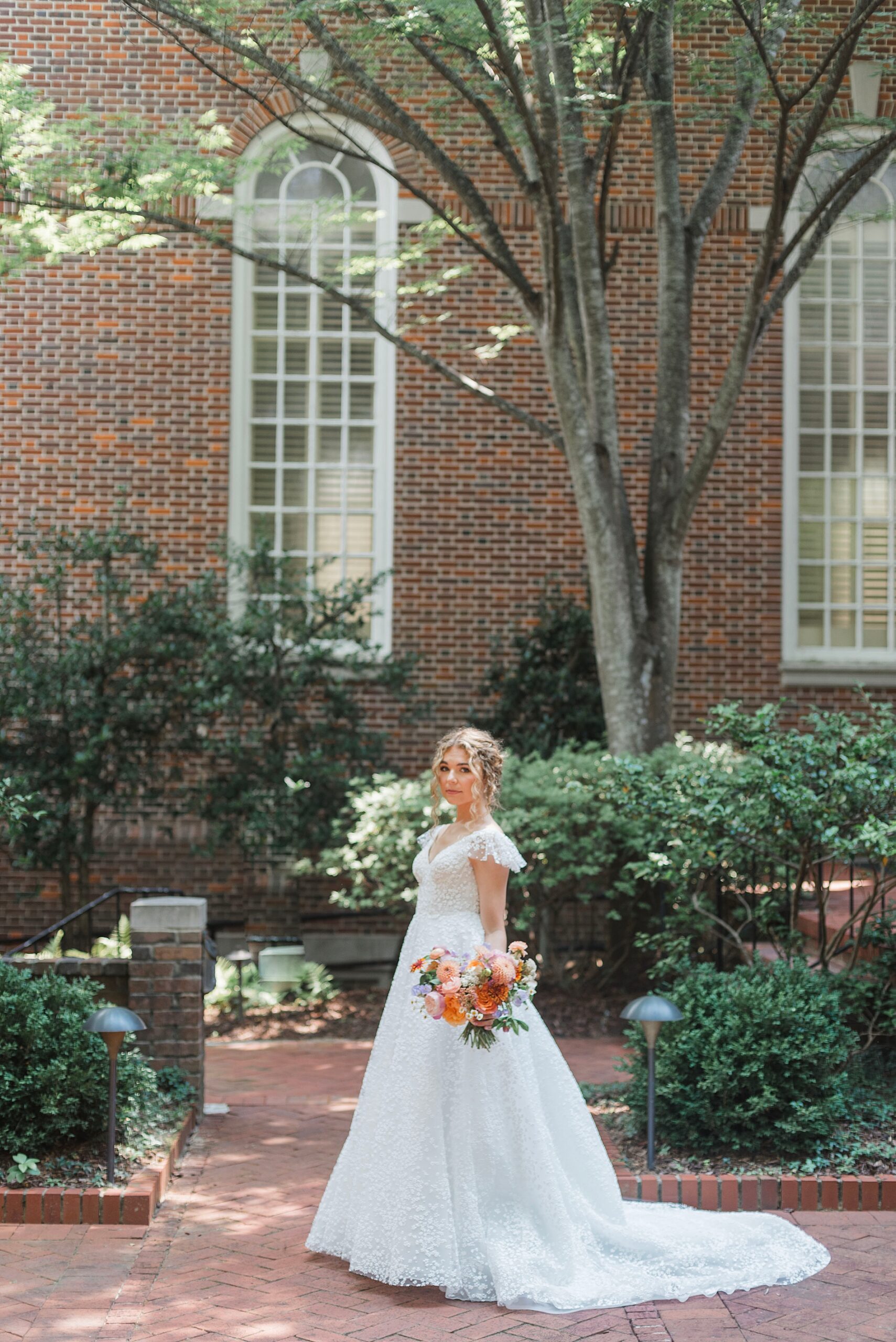 bride outside of church 