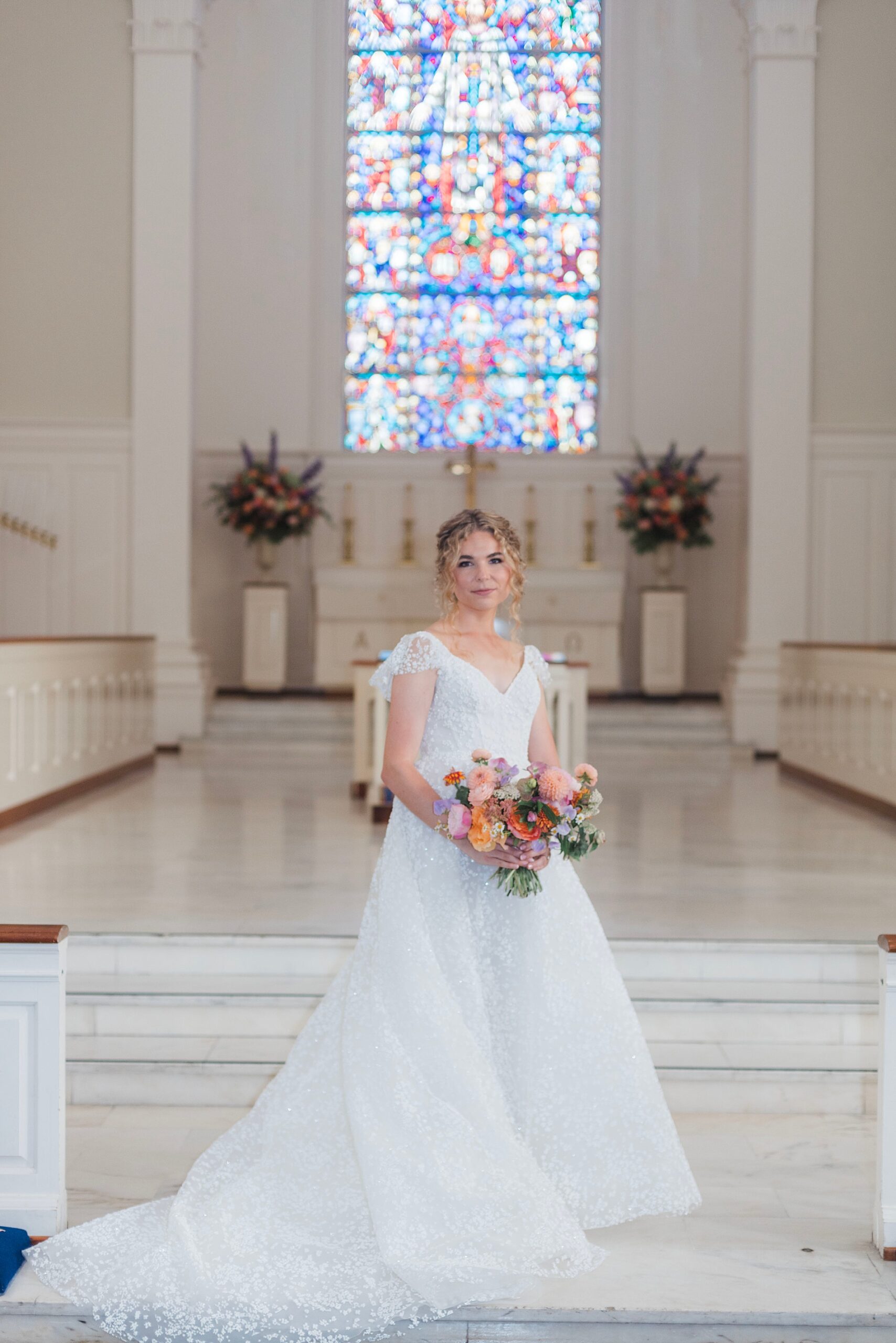 elegant bridal portraits inside Birmingham church