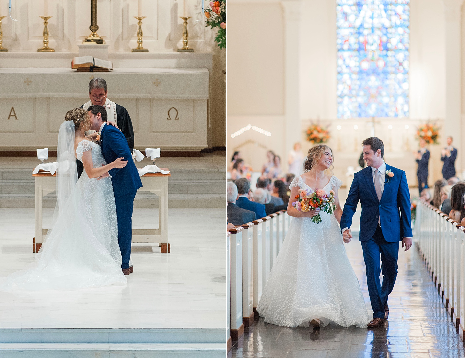 couple kiss and exit wedding ceremony as husband and wife