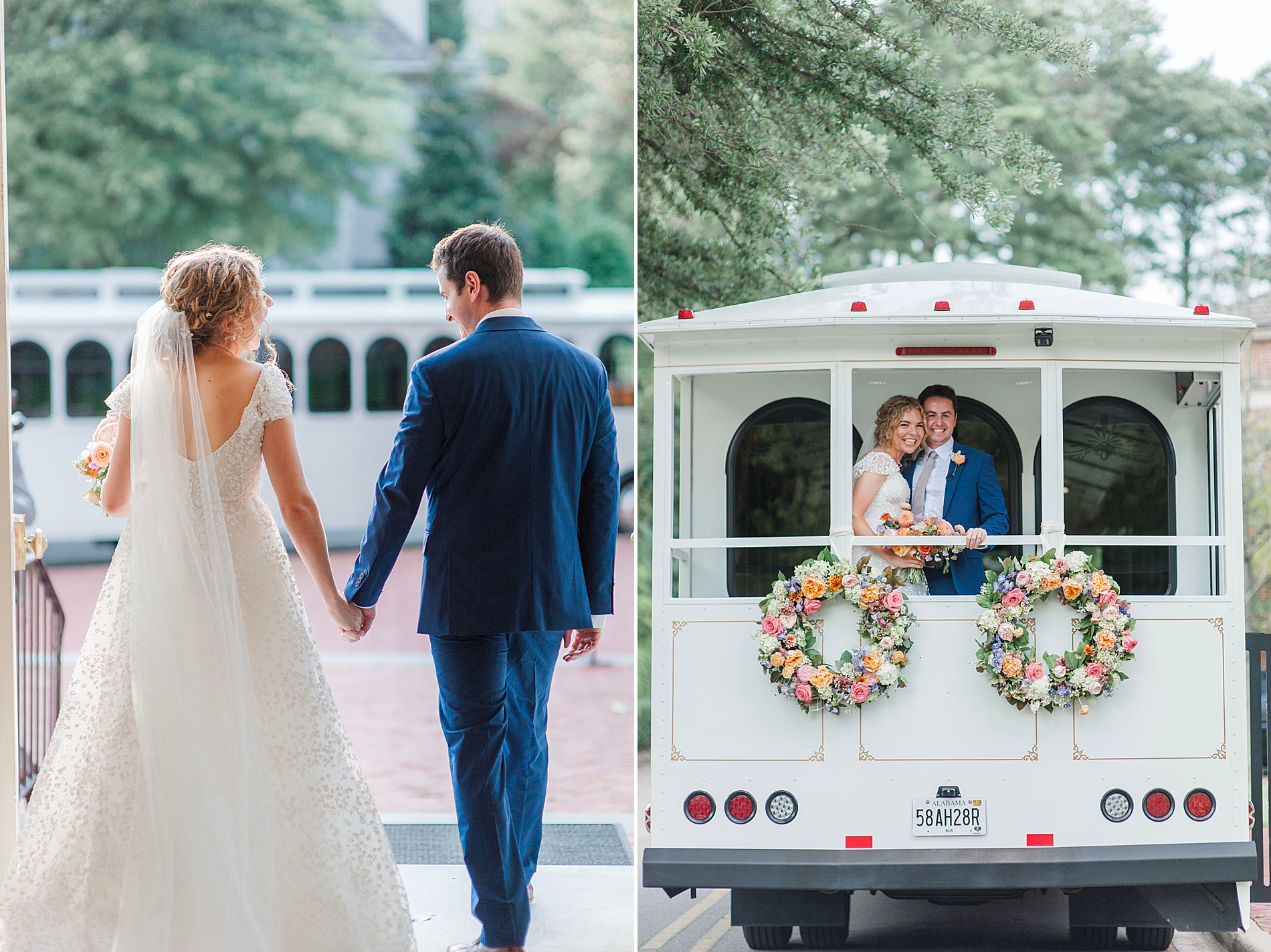 newlyweds on trolley