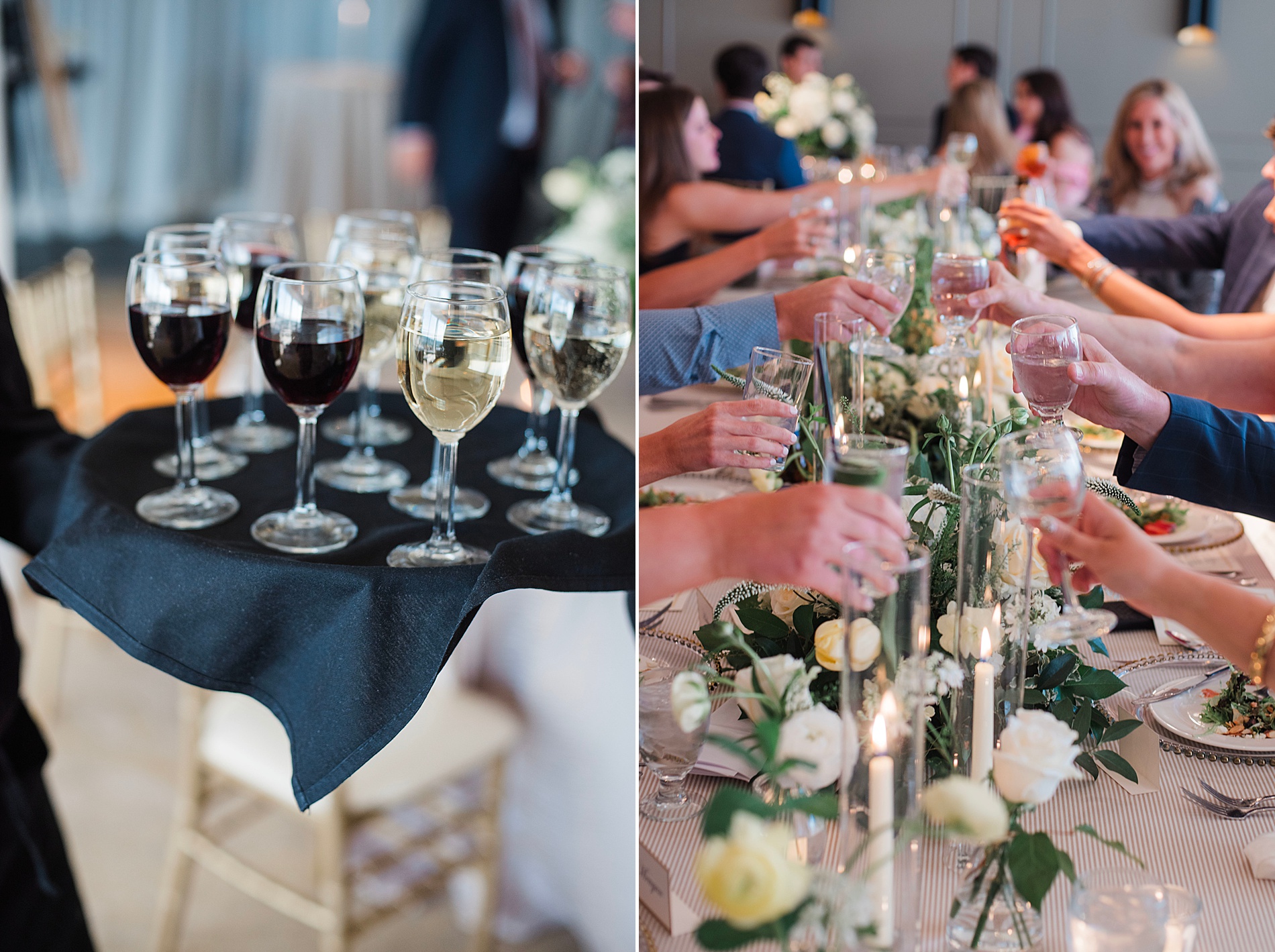 guests cheers during toast at rehearsal dinner