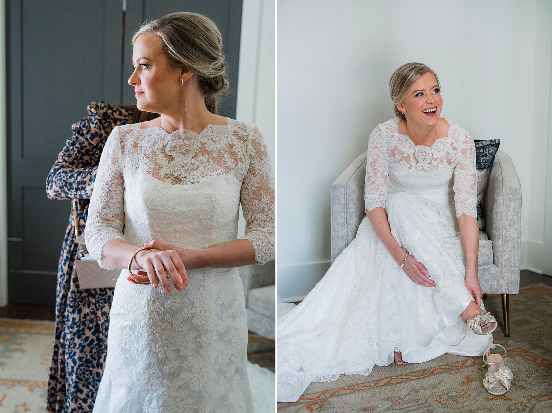 bride in classic lace wedding gown