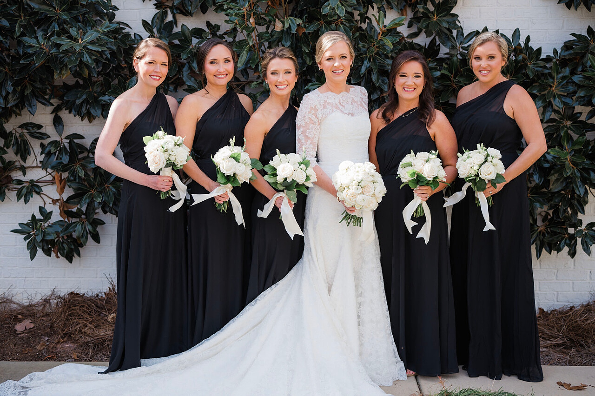 classic black and white wedding party look