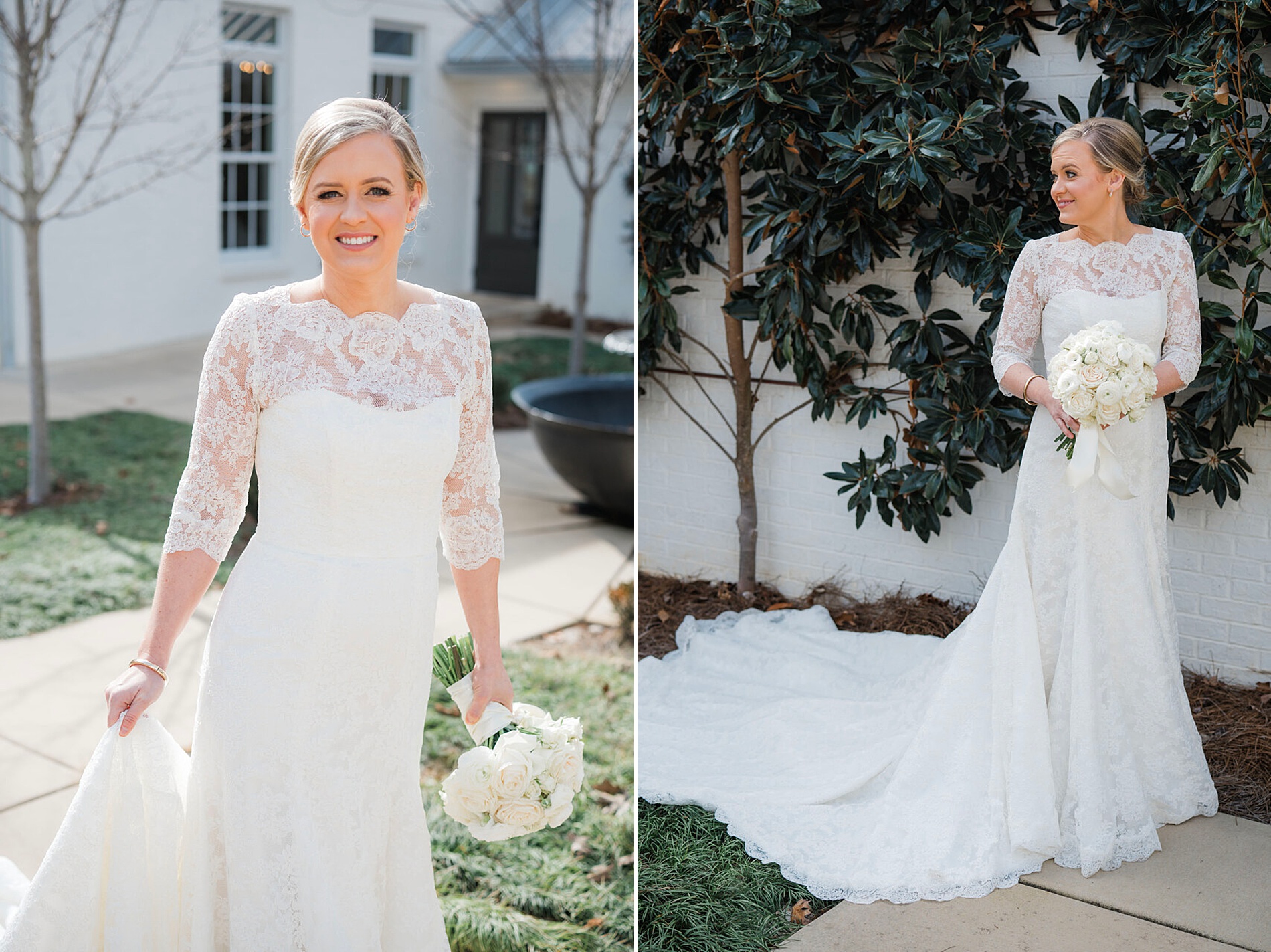 bride in lace wedding gown 