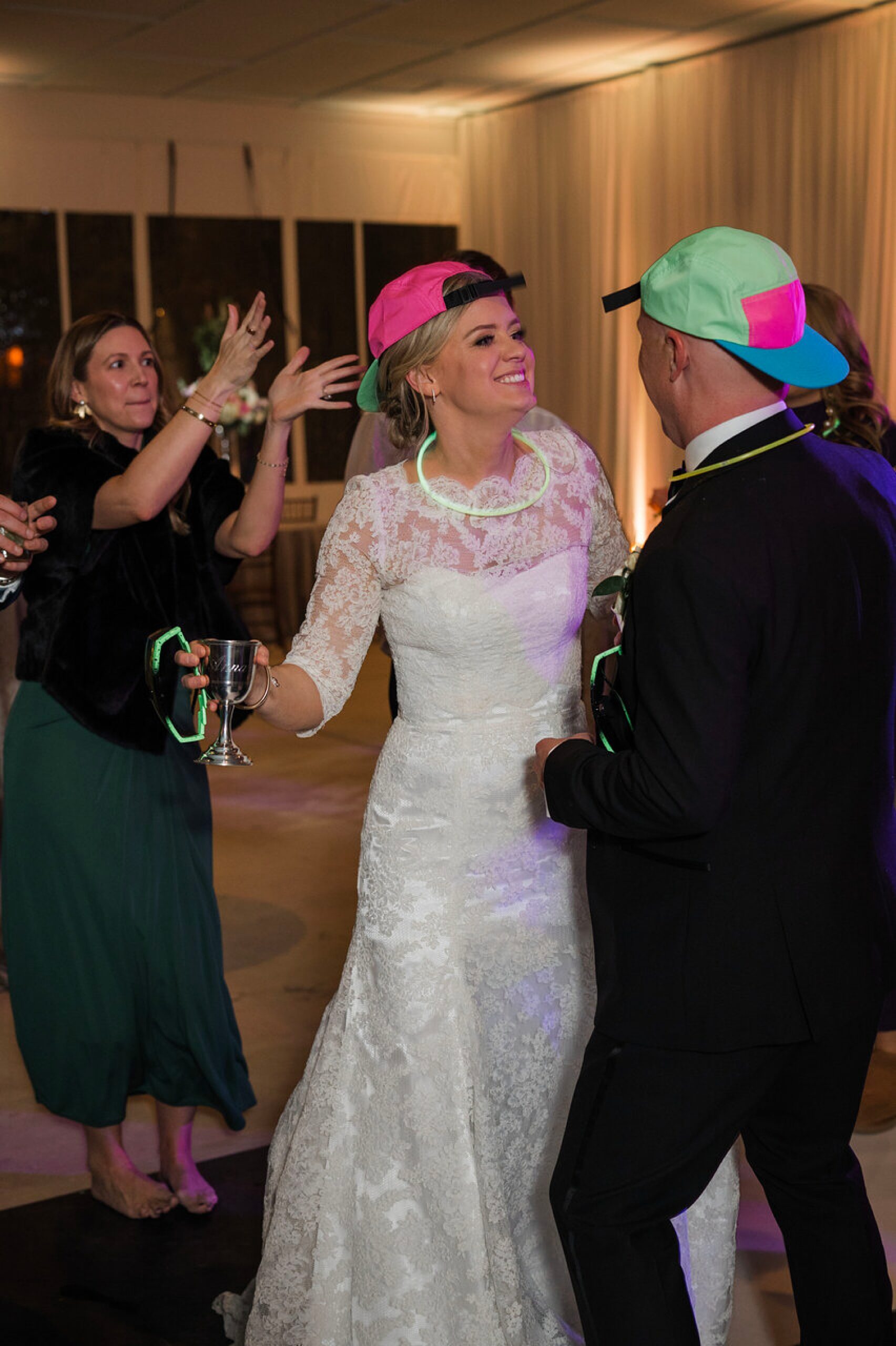 candid bride and groom photos on the dance floor at Witt House reception 