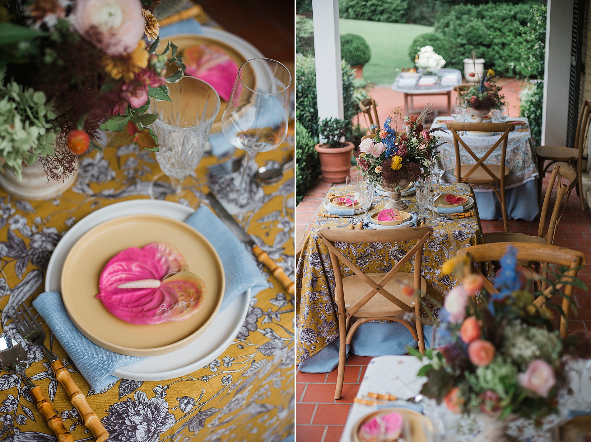 large flower petal on yellow plate from Elegant Bridal Brunch Celebration
