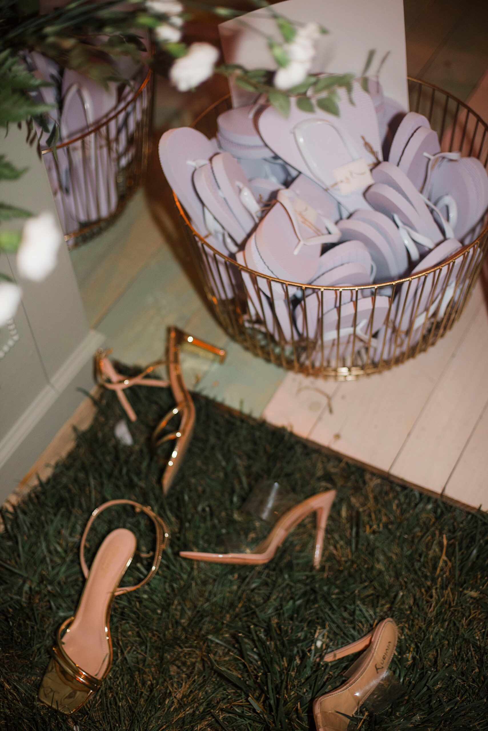 basket of flip flops for women to change