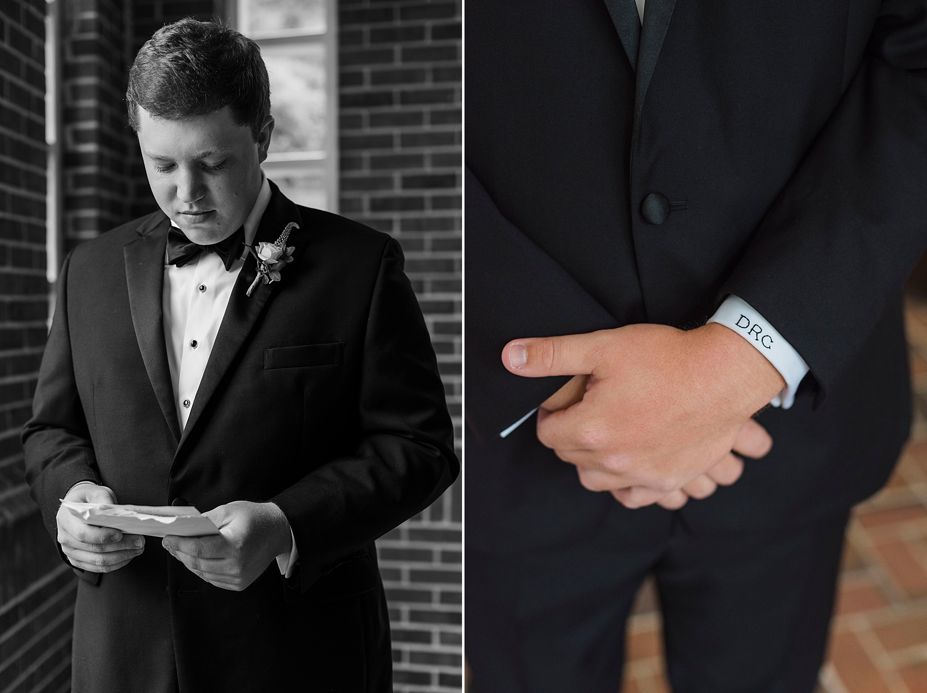 groom looking over vows