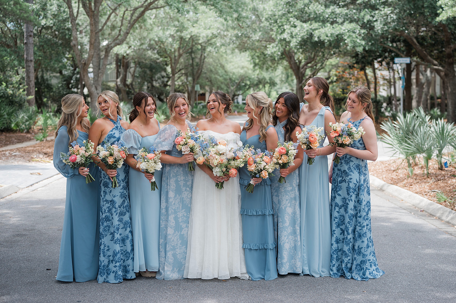 bridal party laughs during Coastal Florida Wedding