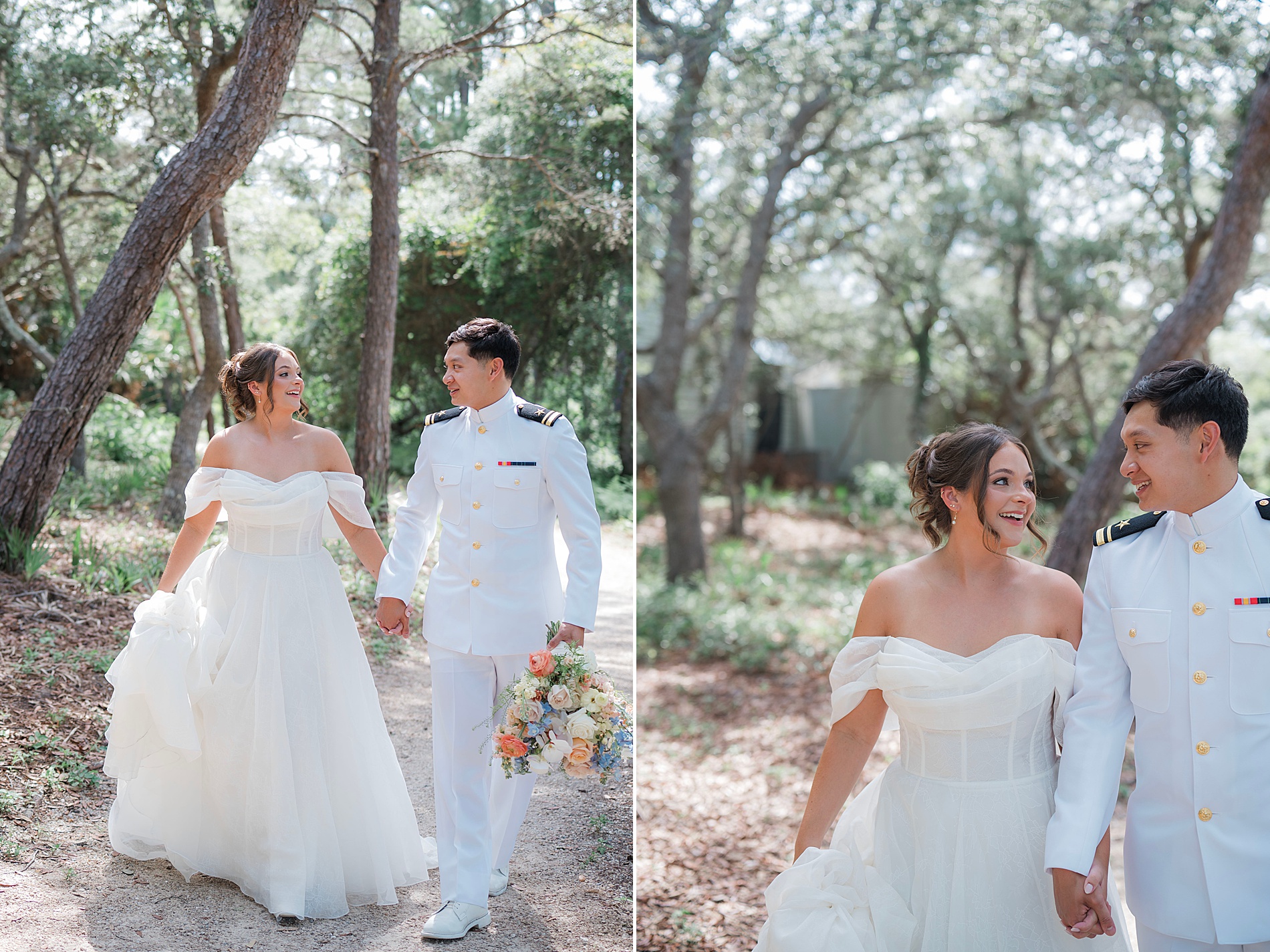 bride and groom walk together