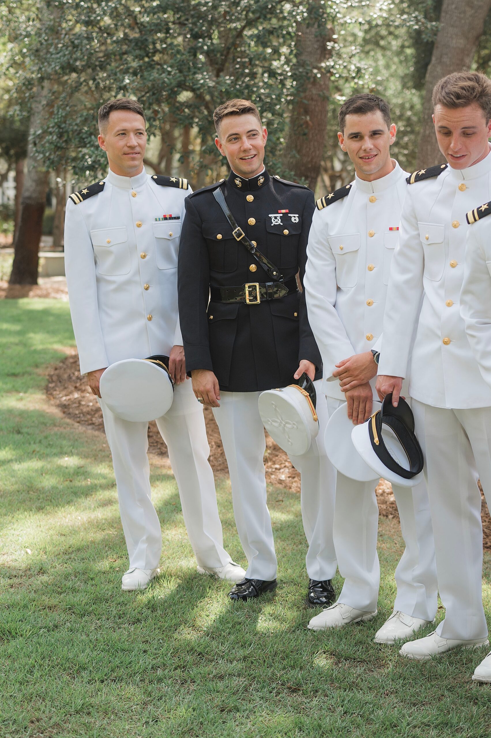 Groomsmen in their Navy uniforms for wedding