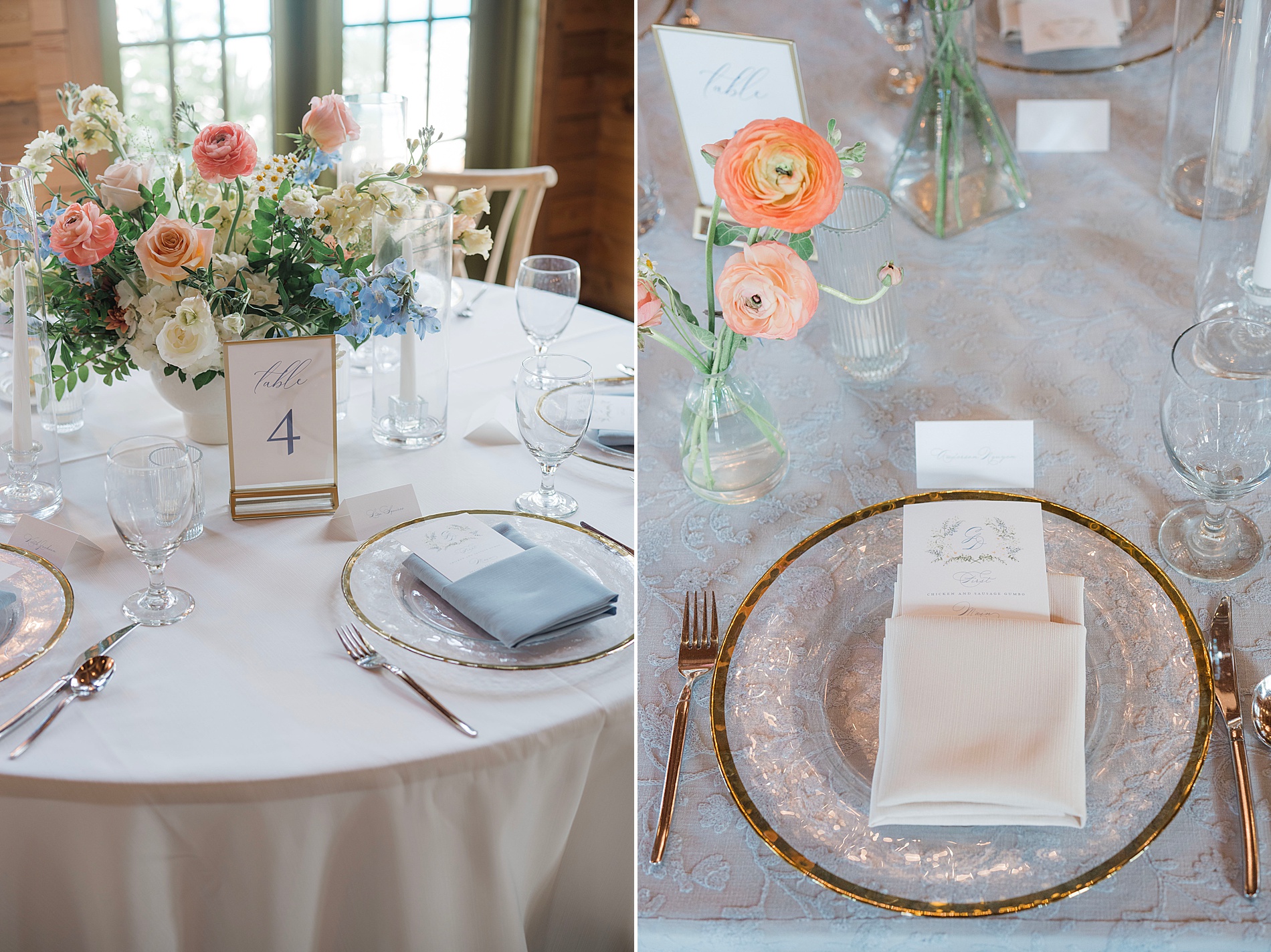 elegant tablescape from wedding reception | table numbers and place setting