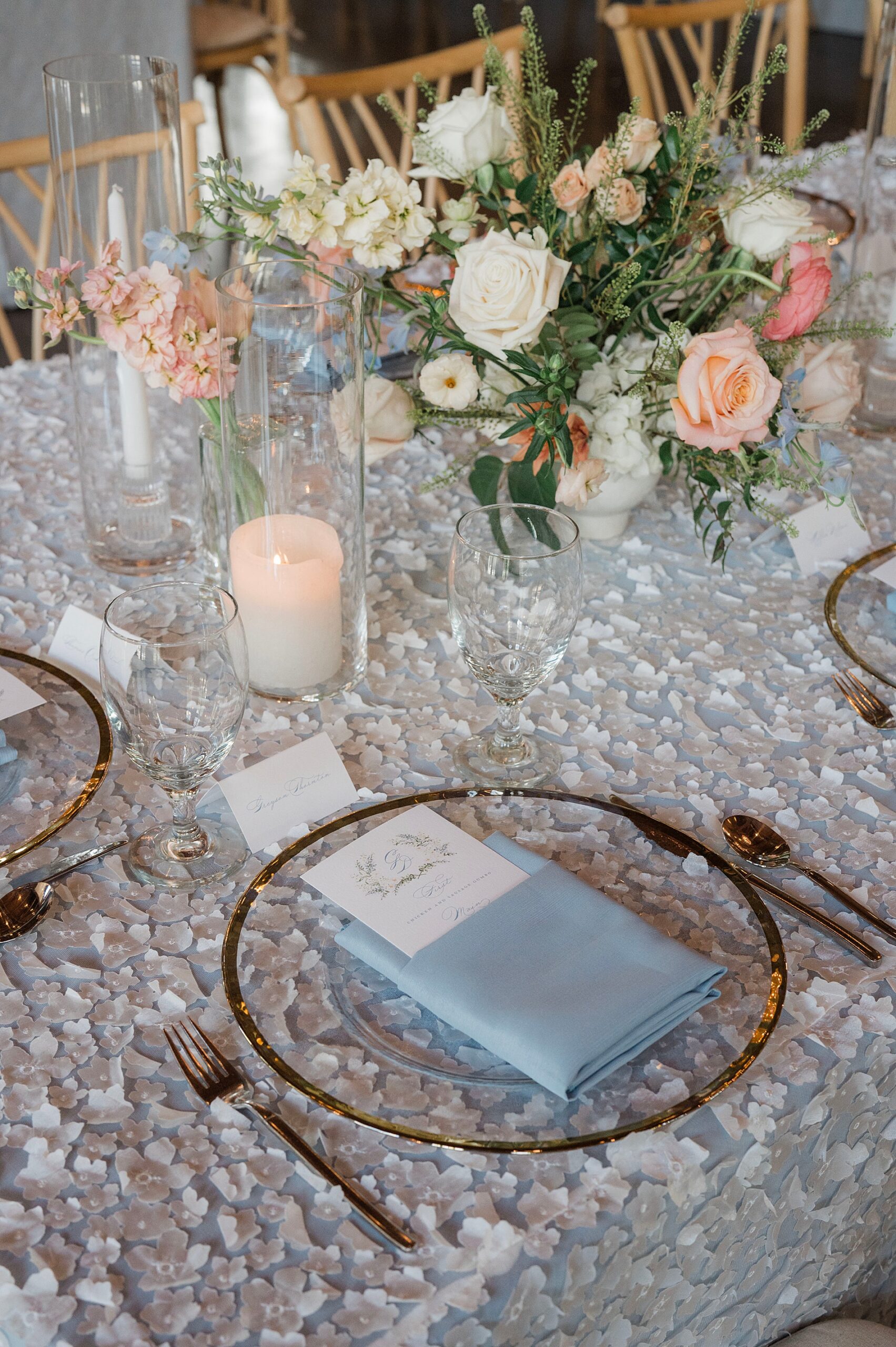 textured linens and soft floral centerpieces at Coastal Florida Wedding