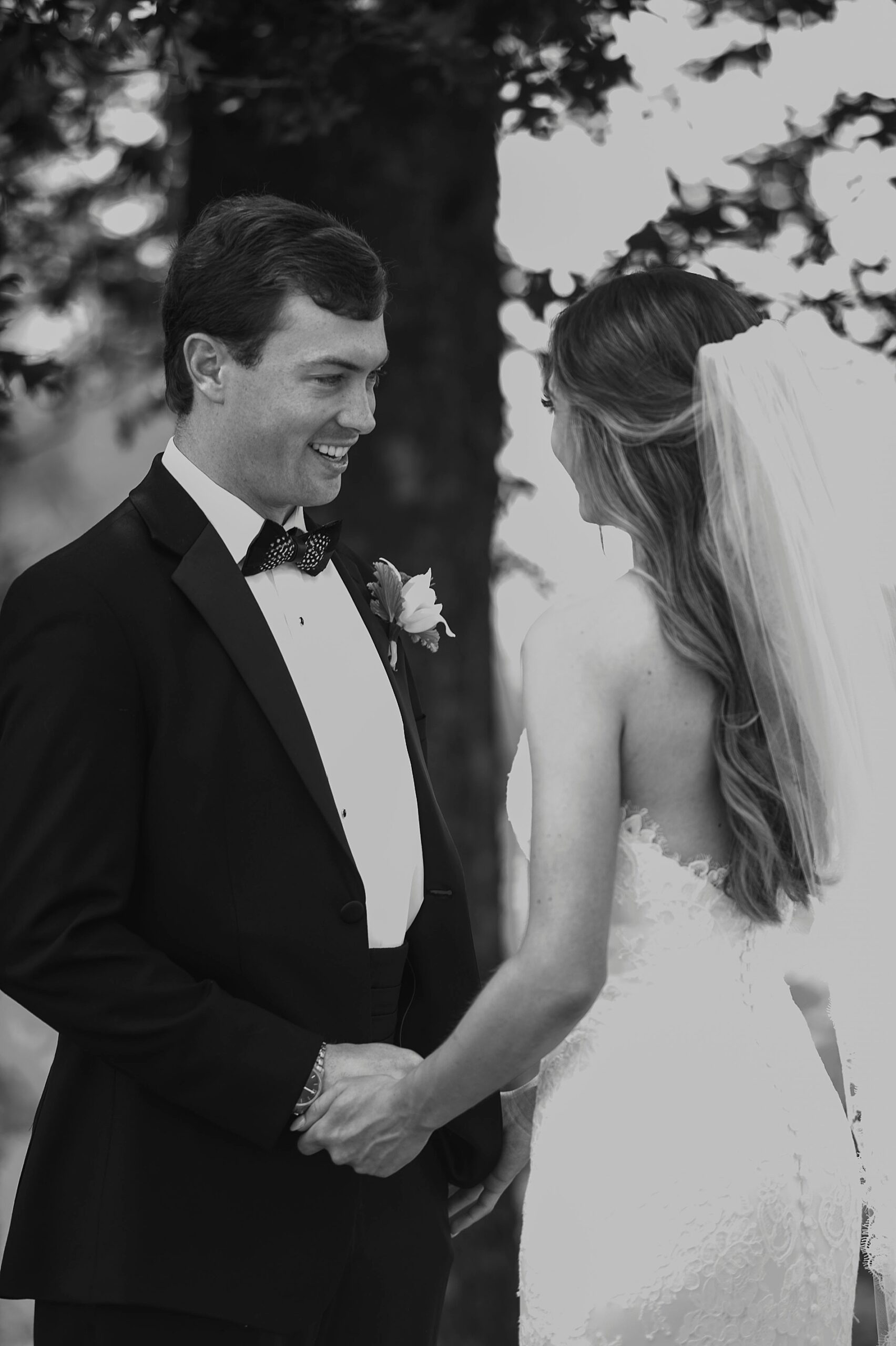 timeless wedding portraits of bride and groom at altar