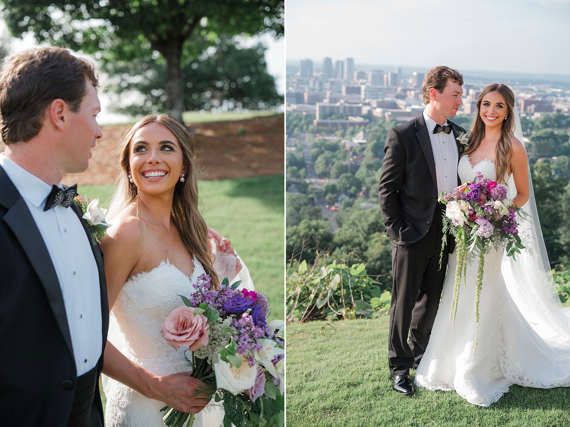 Newlywed photos with a view of the city down below