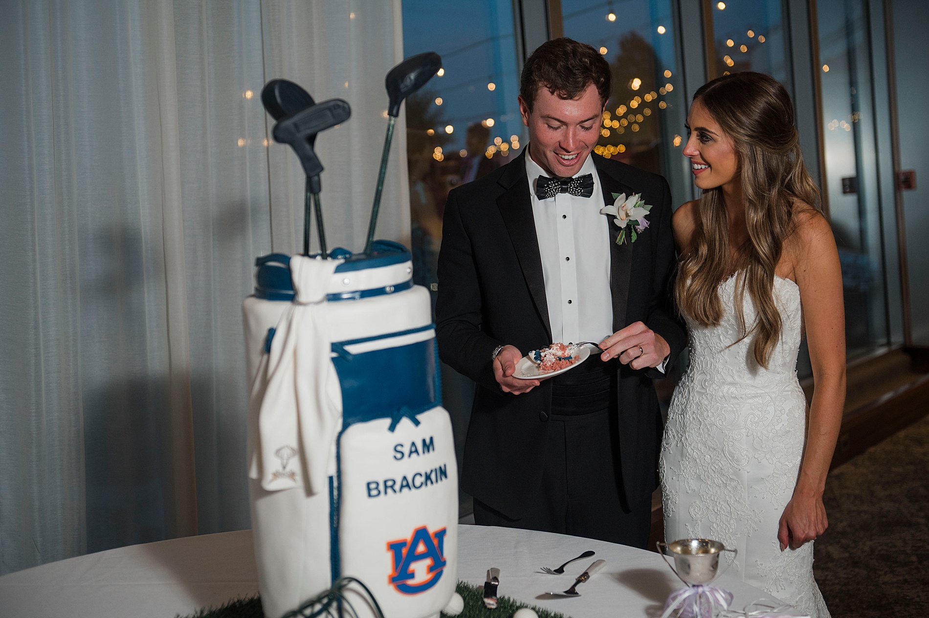 groom sees custom cake for him