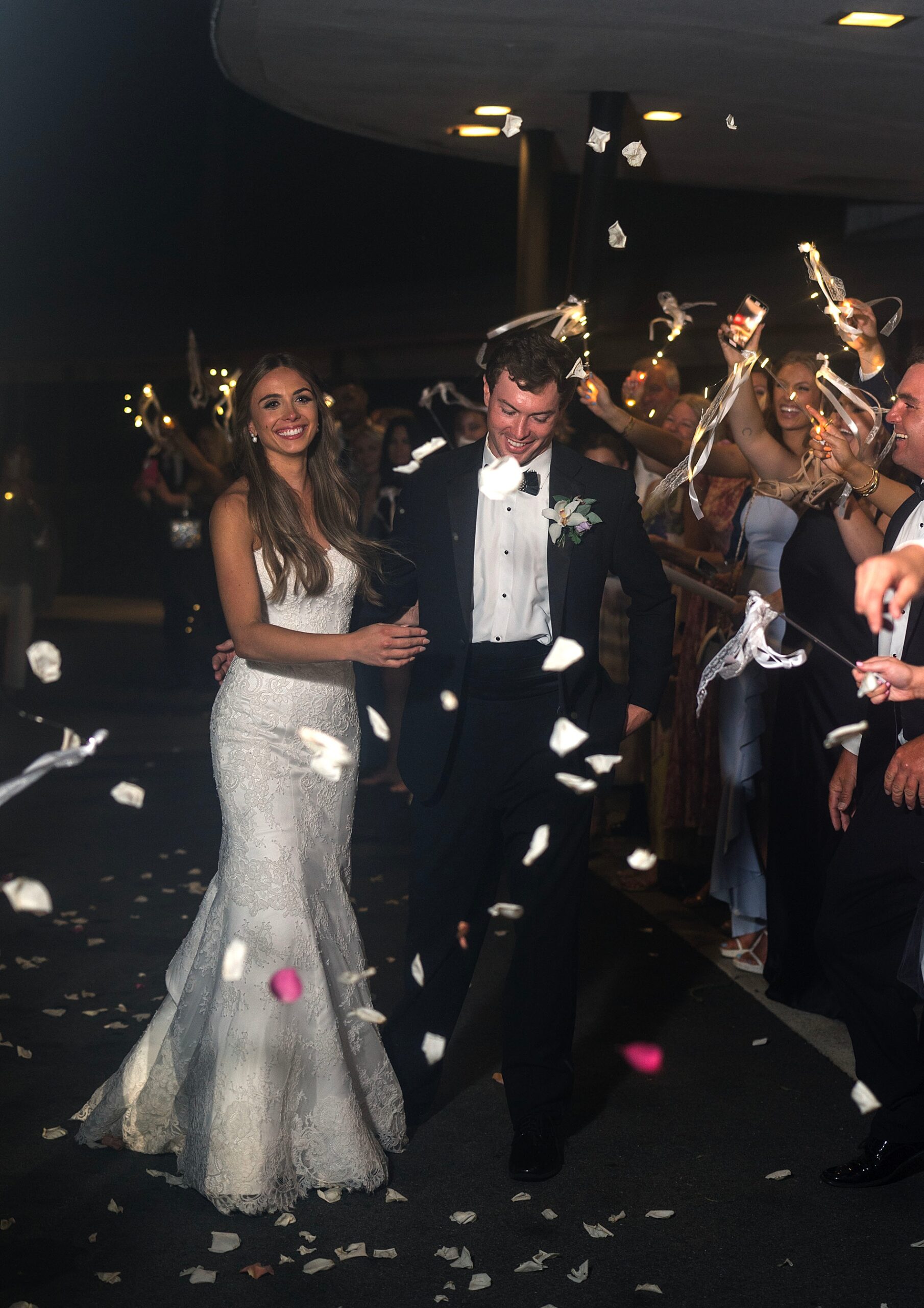 Newlyweds exit wedding at the end of night