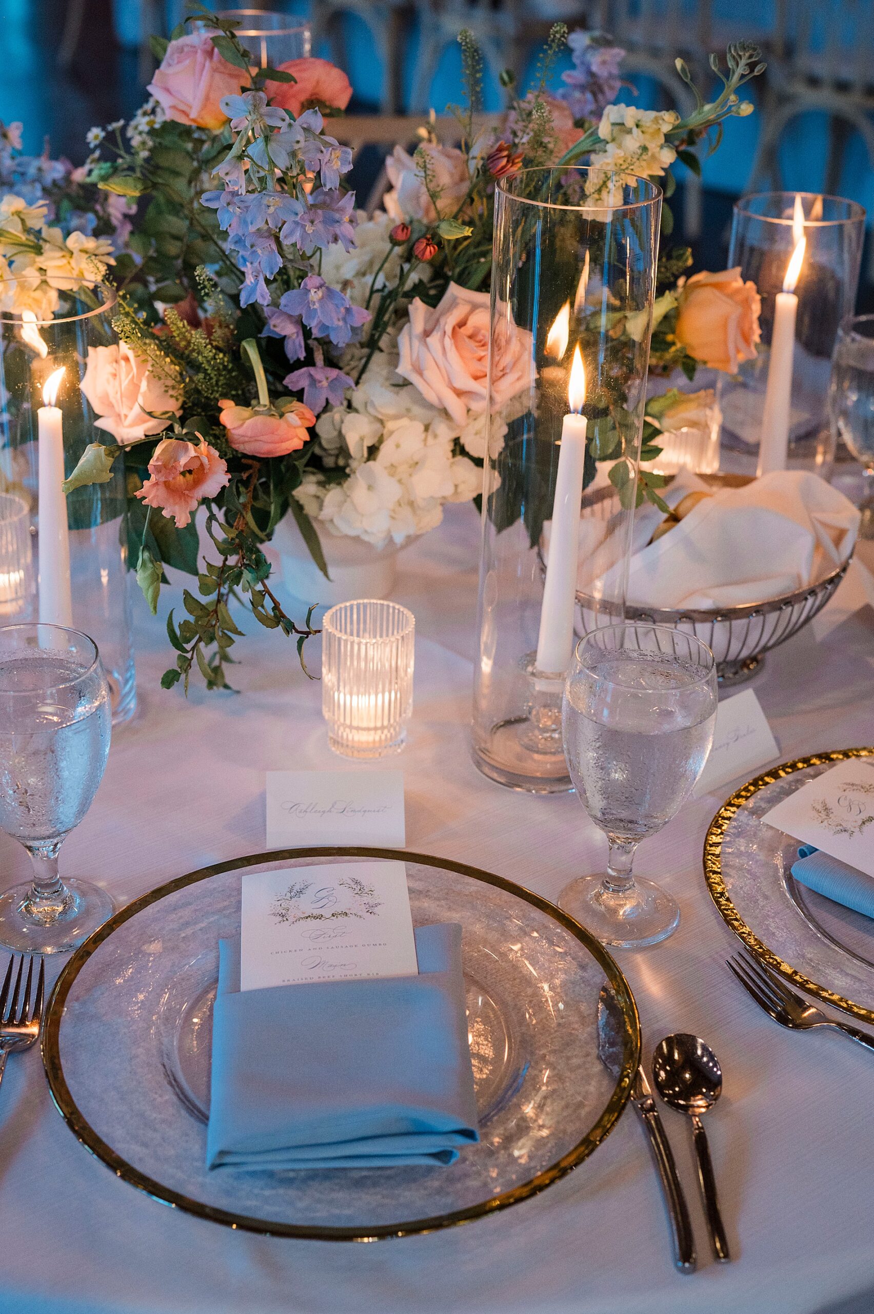 romantic tablescape at coastal 30A florida wedding 