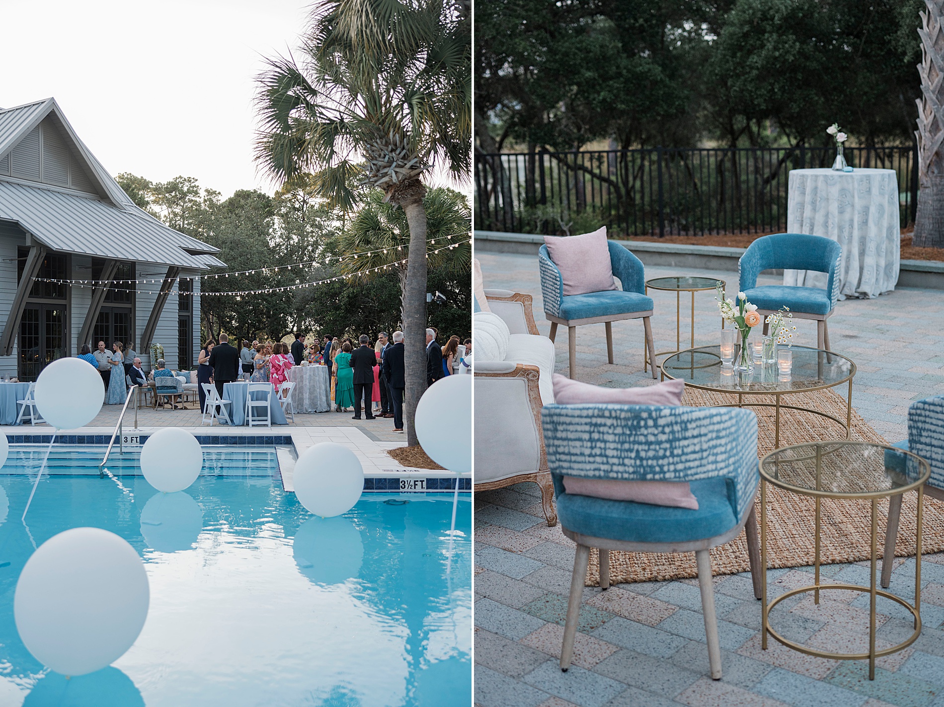 outdoor pool area with white balloons at Watercolor Resort weddings