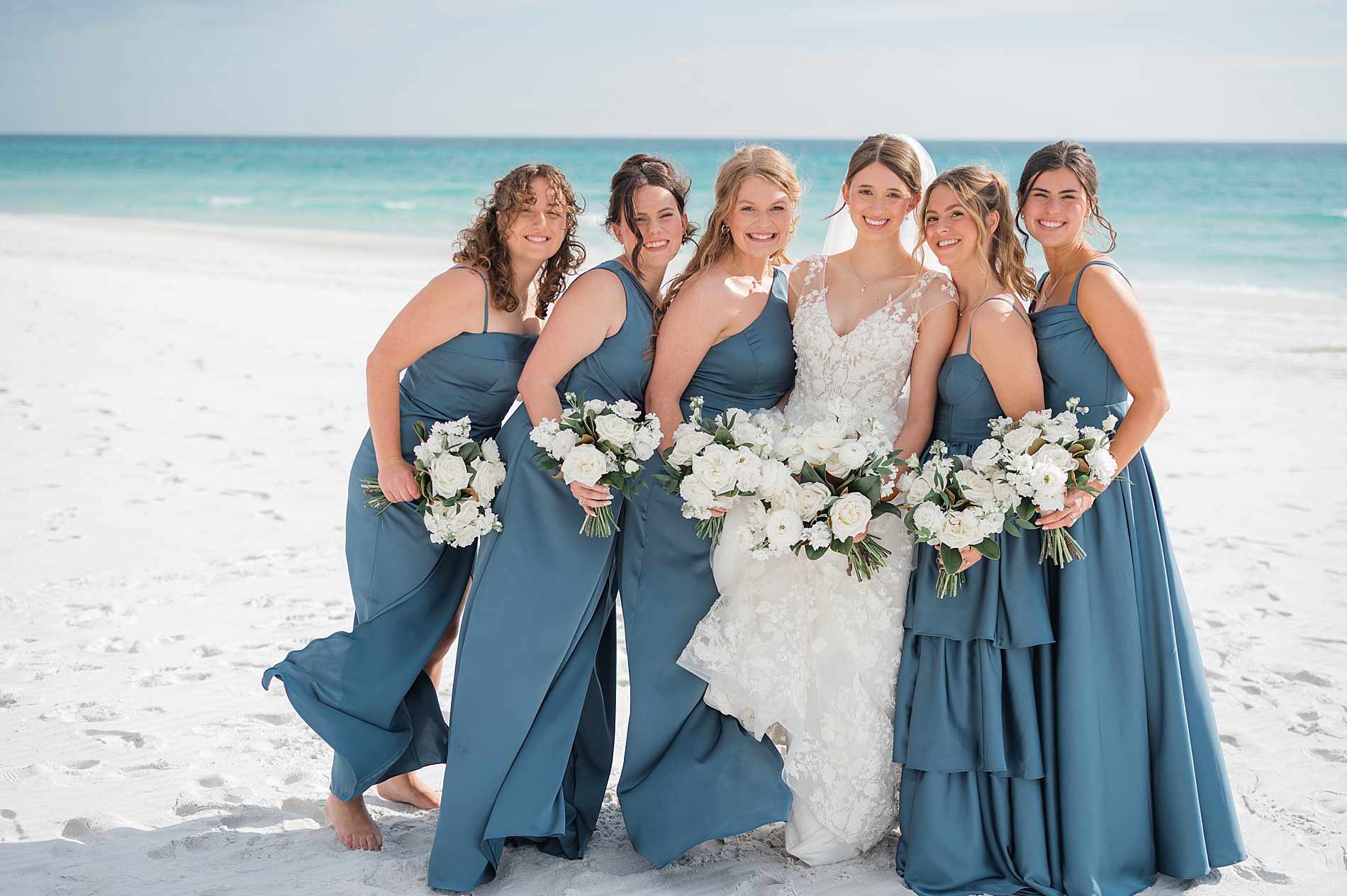 bridal party portraits on the beach in 30A Florida 