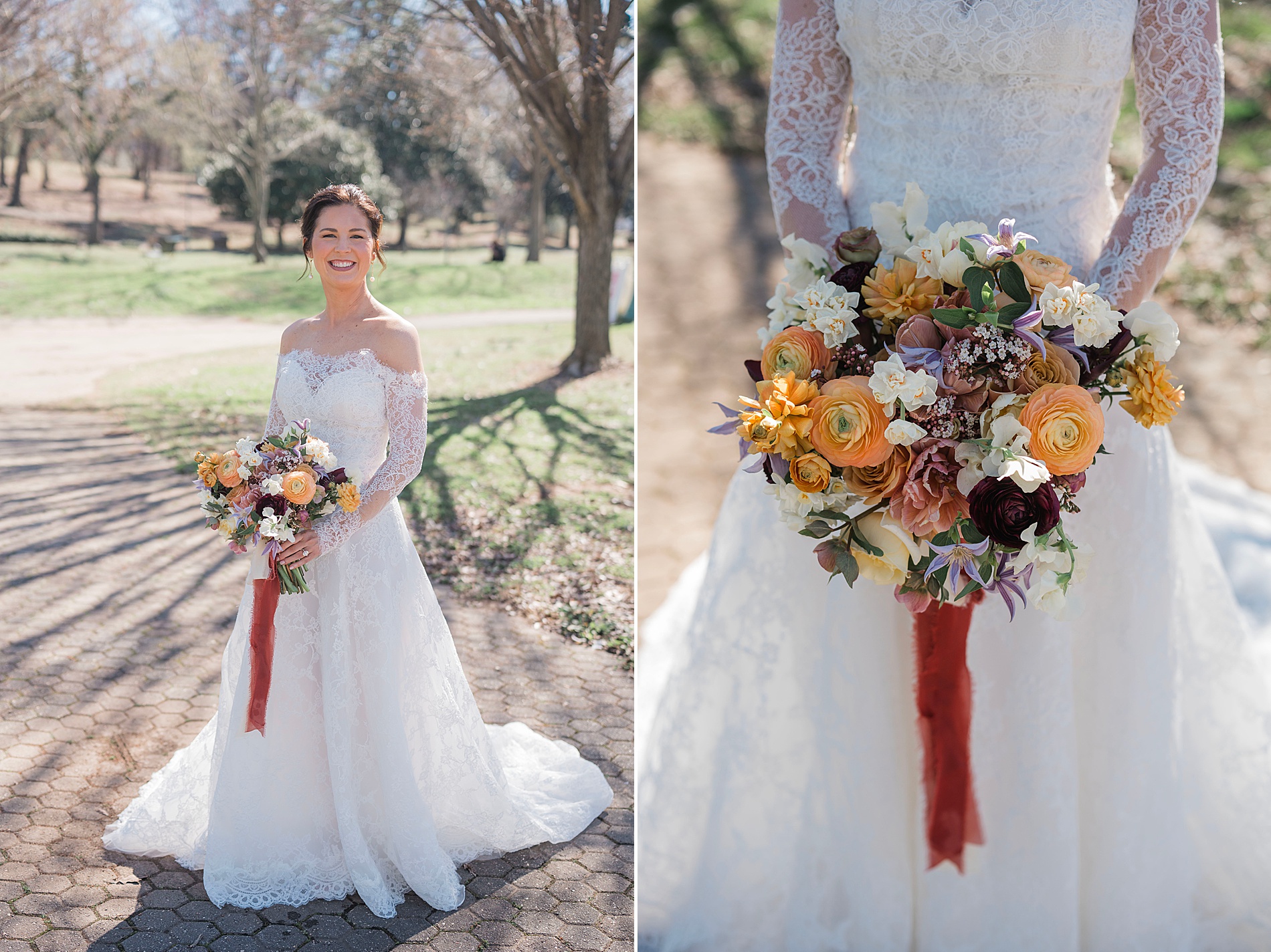 Bride in wedding dress holding beautiful bouquet of flowers from Classic Birmingham Winter Wedding