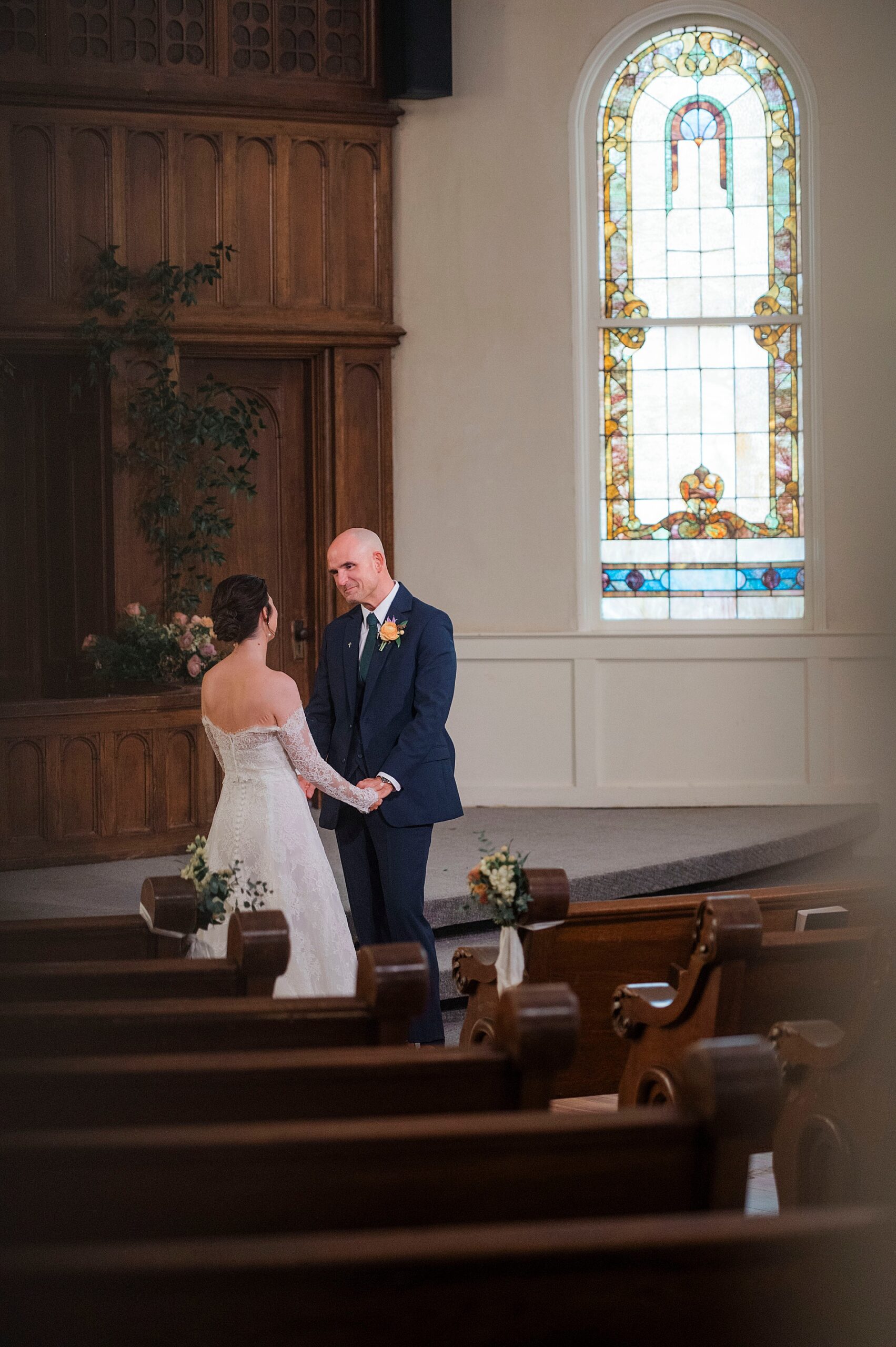 first look moments inside chapel in Birmingham