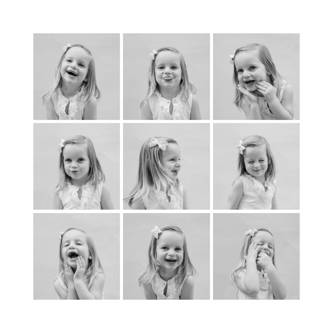 candid portraits of little girl in black and white