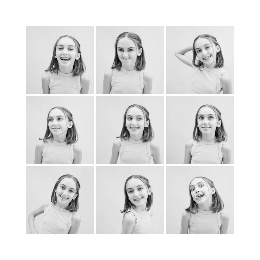 young girl's black and white personality portraits by Birmingham children's photographer
